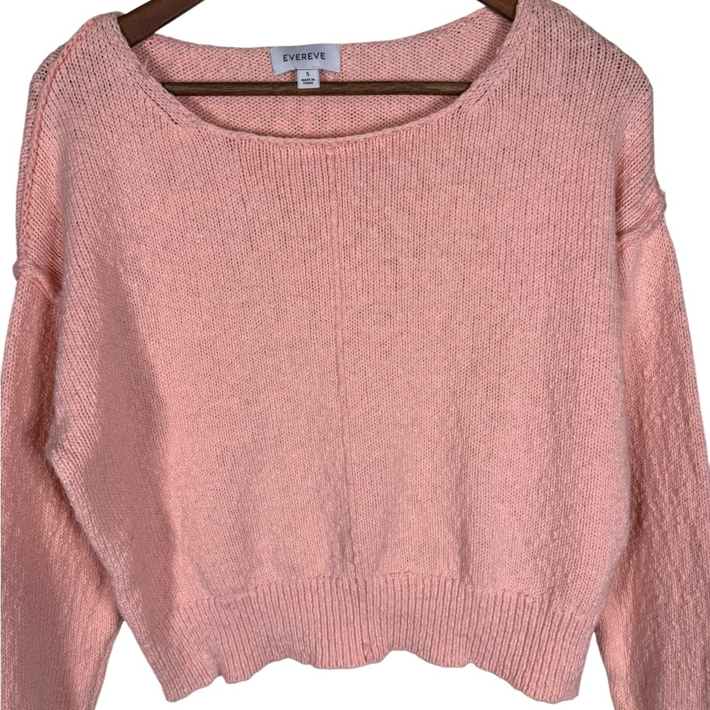 Evereve Blush Pink Crew Neck Knit Sweater 100% Cotton Size Small